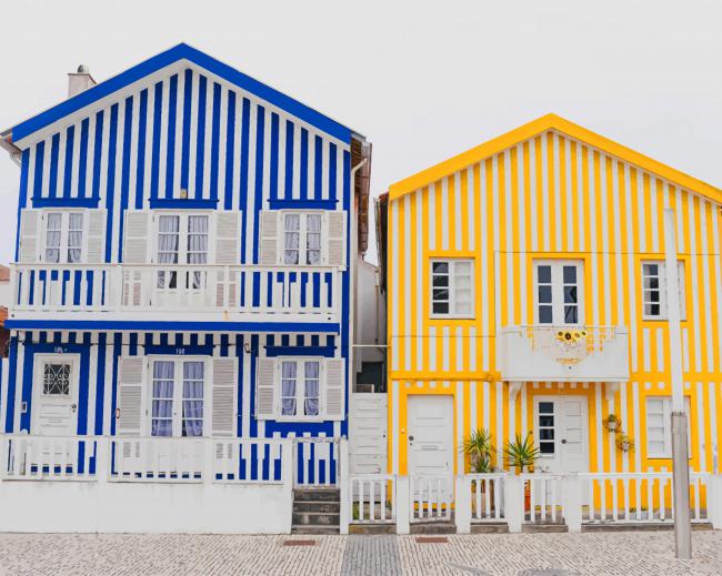 Blue Yellow Houses Aveiro Portugal Diamond Painting