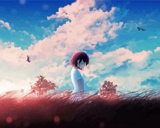 Calm Anime Girl In Field Diamond Painting