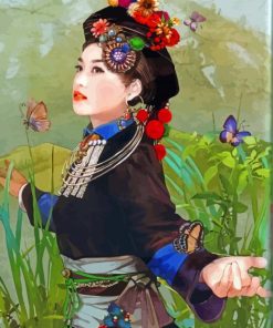 Girl In China Dress With Butterlies Diamond Painting