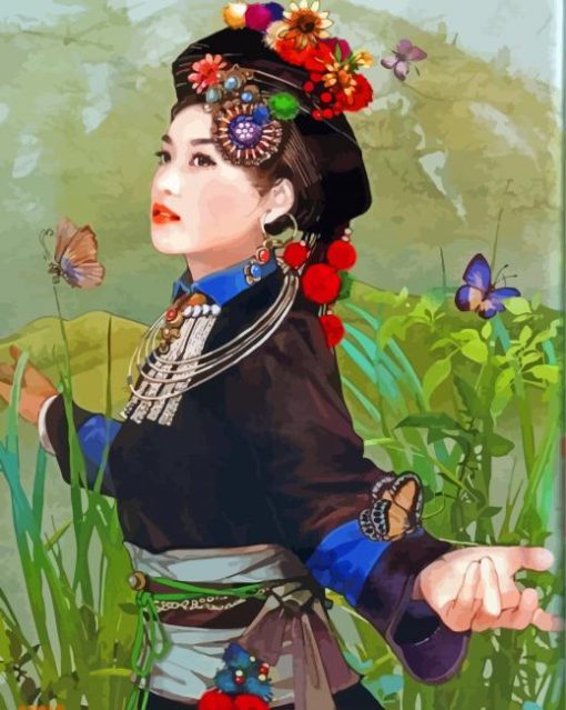 Girl In China Dress With Butterlies Diamond Painting