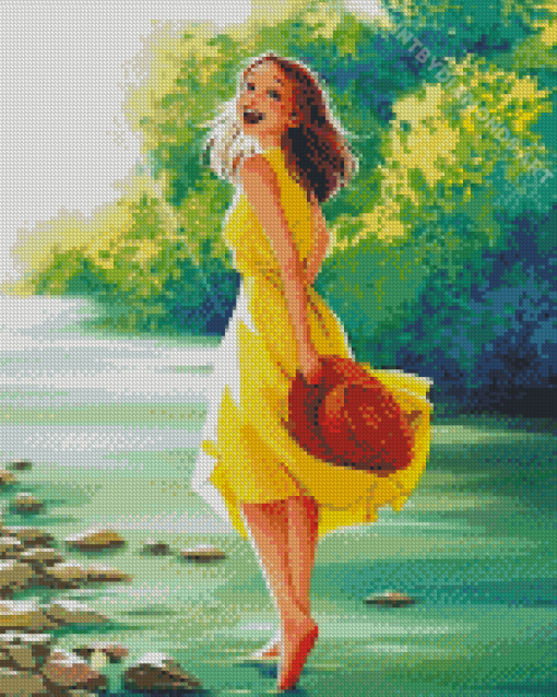 Girl In Yellow Dress Diamond Painting