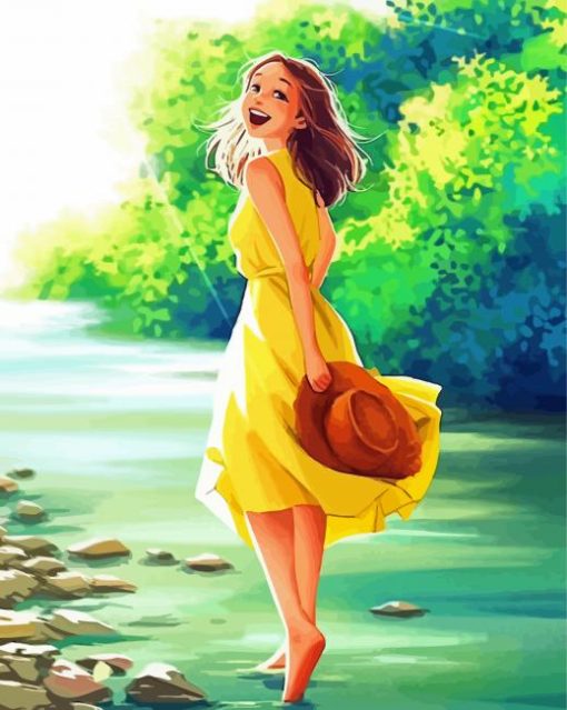 Girl In Yellow Dress Diamond Painting