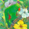 Green Eclectus Parrot And Flowers Diamond Painting
