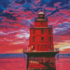 Sunset At Miah Maull Shoal New Jersey Lighthouse Diamond Painting