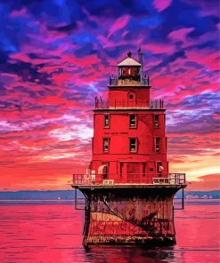 Sunset At Miah Maull Shoal New Jersey Lighthouse Diamond Painting