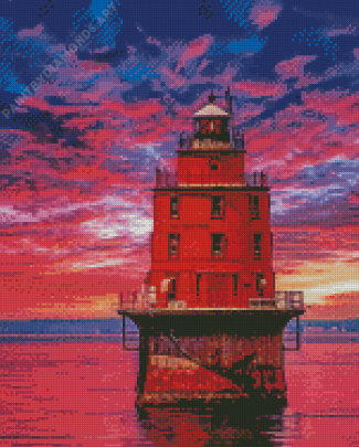 Sunset At Miah Maull Shoal New Jersey Lighthouse Diamond Painting