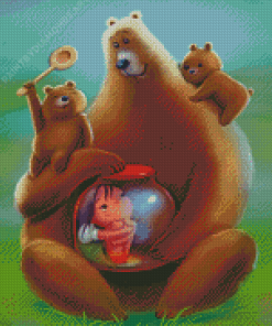 Three Bears Holding little Girl In Glass Jar Diamond Painting