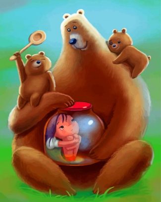Three Bears Holding little Girl In Glass Jar Diamond Painting
