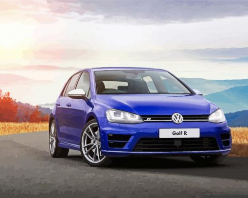 Blue Golf R VW Car Sunset Diamond Painting