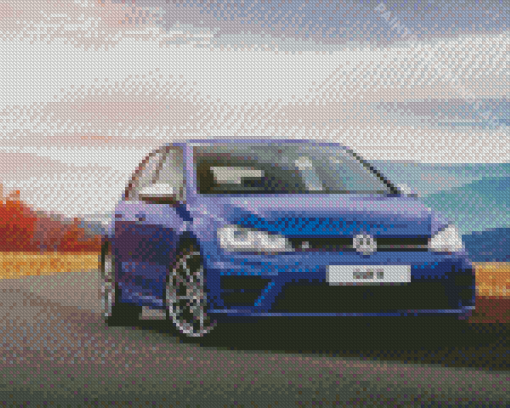 Blue Golf R VW Car Sunset Diamond Painting