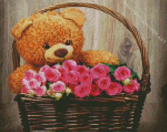Cute Teddy Bear With Flowers Diamond Painting