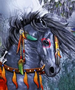 Grey Tribal Horses Diamond Painting