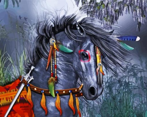 Grey Tribal Horses Diamond Painting