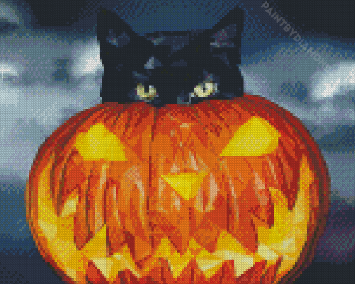 Halloween Cat Illustration Diamond Painting