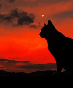 Lonely Cat Silhouette At Sunset Diamond Painting