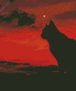 Lonely Cat Silhouette At Sunset Diamond Painting