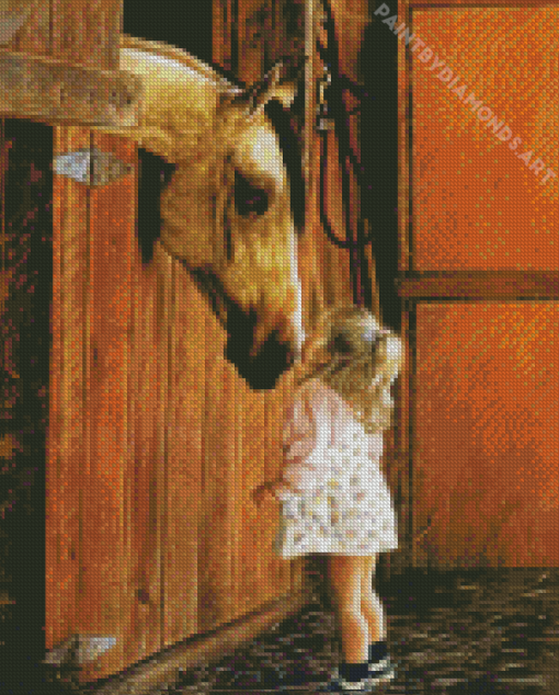 Blonde Little Girl And Horse Diamond Painting