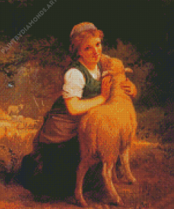 Girl With Sheep Illustartion Diamond Painting