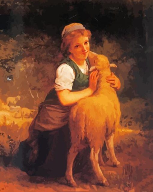 Girl With Sheep Illustartion Diamond Painting