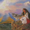 Indian Girl And Wolf Diamond Painting