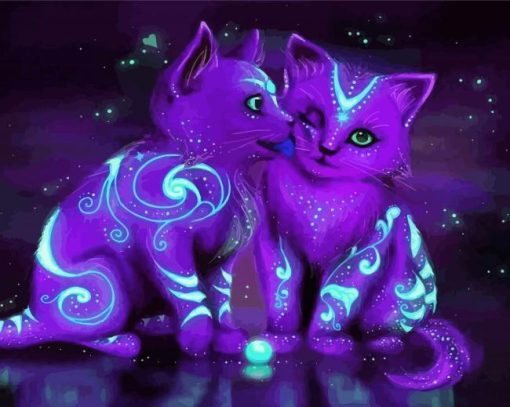 Purple Fantasy Cats Diamond Painting