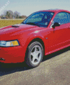 Red 2000 Ford Mustang Car Diamond Painting