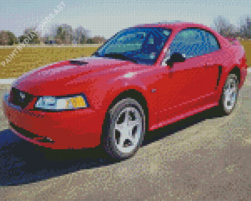 Red 2000 Ford Mustang Car Diamond Painting