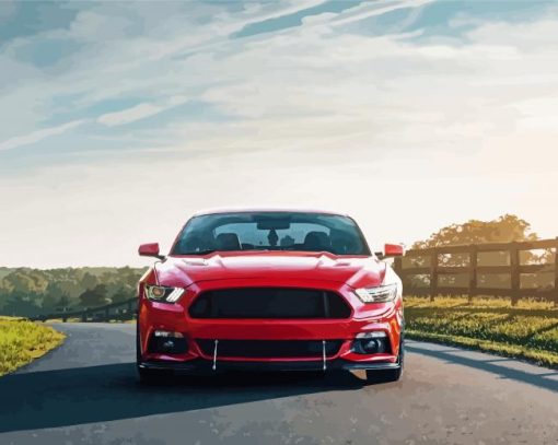 Red Mustang Gt On Road Diamond Painting