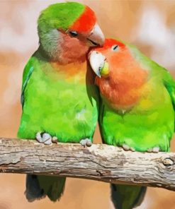 Rosy Faced Lovebirds On Branch Diamond Painting