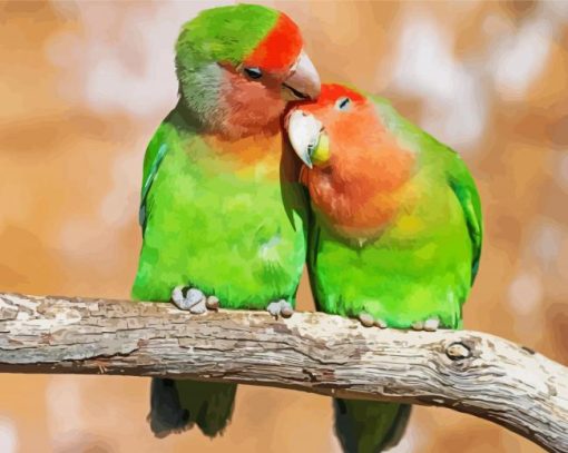 Rosy Faced Lovebirds On Branch Diamond Painting