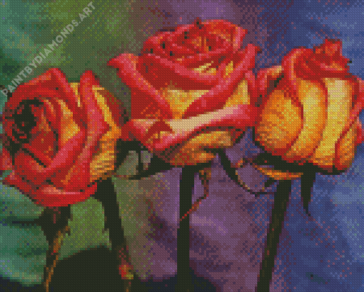 Three Red And Yellow Roses Diamond Painting