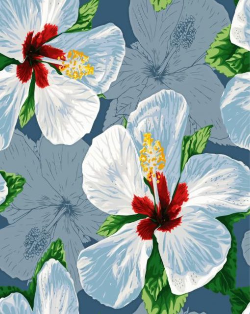 Tropical White Hibiscus Flowers Diamond Painting