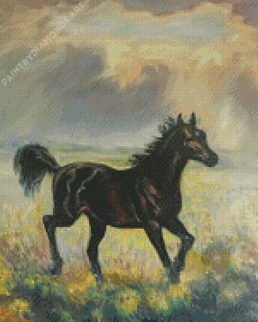 Black Alone Horse Art Diamond Painting