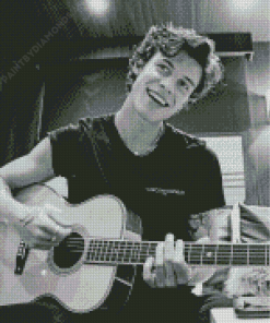 Black And White Shawn Mendes Playing Guitar Diamond Painting