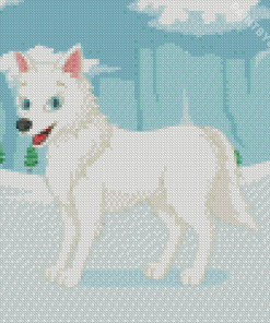 Cartoon Arctic Wolf Stands In Winter Forest Diamond Painting