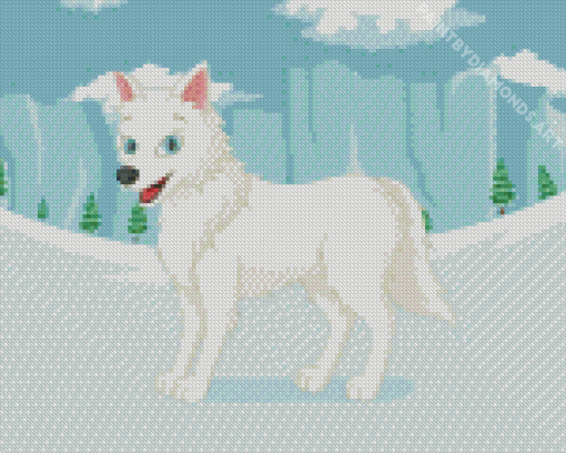 Cartoon Arctic Wolf Stands In Winter Forest Diamond Painting