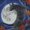 Cat On Tree And Moon Diamond Painting