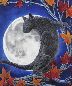 Cat On Tree And Moon Diamond Painting