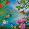 Flowers With Butterflies Art Diamond Painting