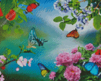 Flowers With Butterflies Art Diamond Painting