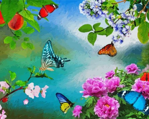 Flowers With Butterflies Art Diamond Painting