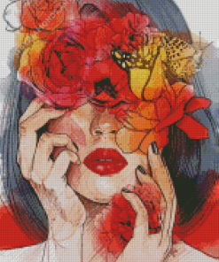 Girl Face With Flowers Art Diamond Painting