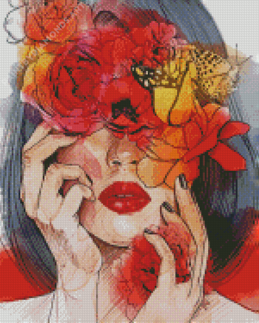 Girl Face With Flowers Art Diamond Painting