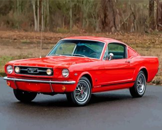 Red 1966 Mustang Car Diamond Painting