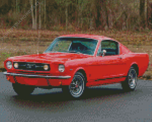 Red 1966 Mustang Car Diamond Painting