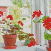 Red Flowering Window Plants Diamond Painting