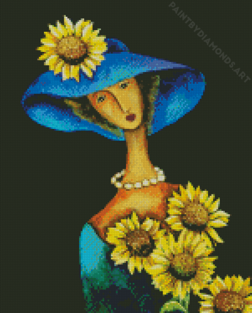 Classy Lady With Sunflowers Diamond Painting