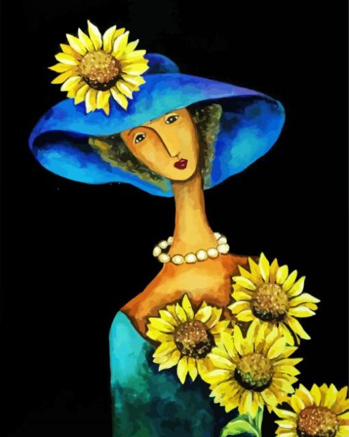 Classy Lady With Sunflowers Diamond Painting