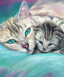 Cute Cat And Kitten Snuggling Diamond Painting