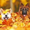 Dogs In Autumn Leaves Diamond Painting